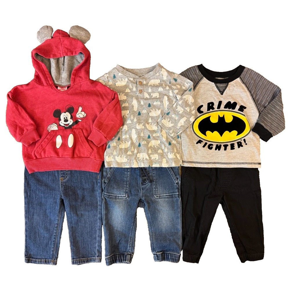 Baby Toddler Boy 12 Months Shirts Pants Jeans Long Sleeve Fall Lot Mickey Batman